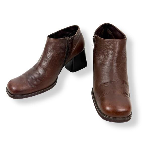 90's KENNETH COLE UNLISTED brown leather chunky heel square toe shoes - Picture 15 of 16